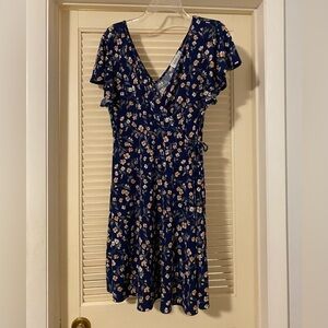 Kaileigh Blue and White Ruched Wrap Maxi Dress